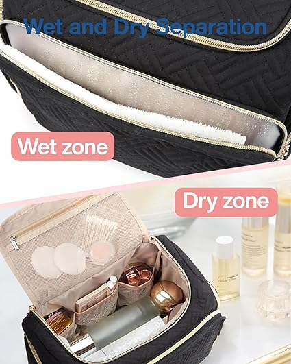 Travel Toiletry Bag, Large Wide-open Travel Bag for Toiletries, Makeup Cosmetic Travel Bag with Handle, Black-L - Image 3