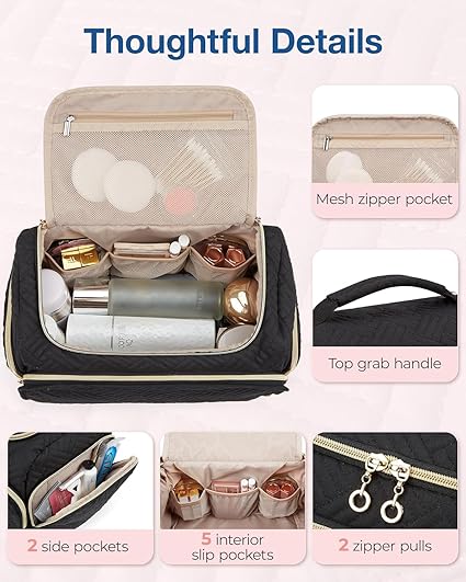 Travel Toiletry Bag, Large Wide-open Travel Bag for Toiletries, Makeup Cosmetic Travel Bag with Handle, Black-L - Image 2