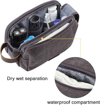 BAGSMART Toiletry Bag for Men, Canvas Travel Toiletry Organizer Dopp Kit Water-resistant Shaving Bag for Toiletries Accessories,Grey-Medium - Image 2