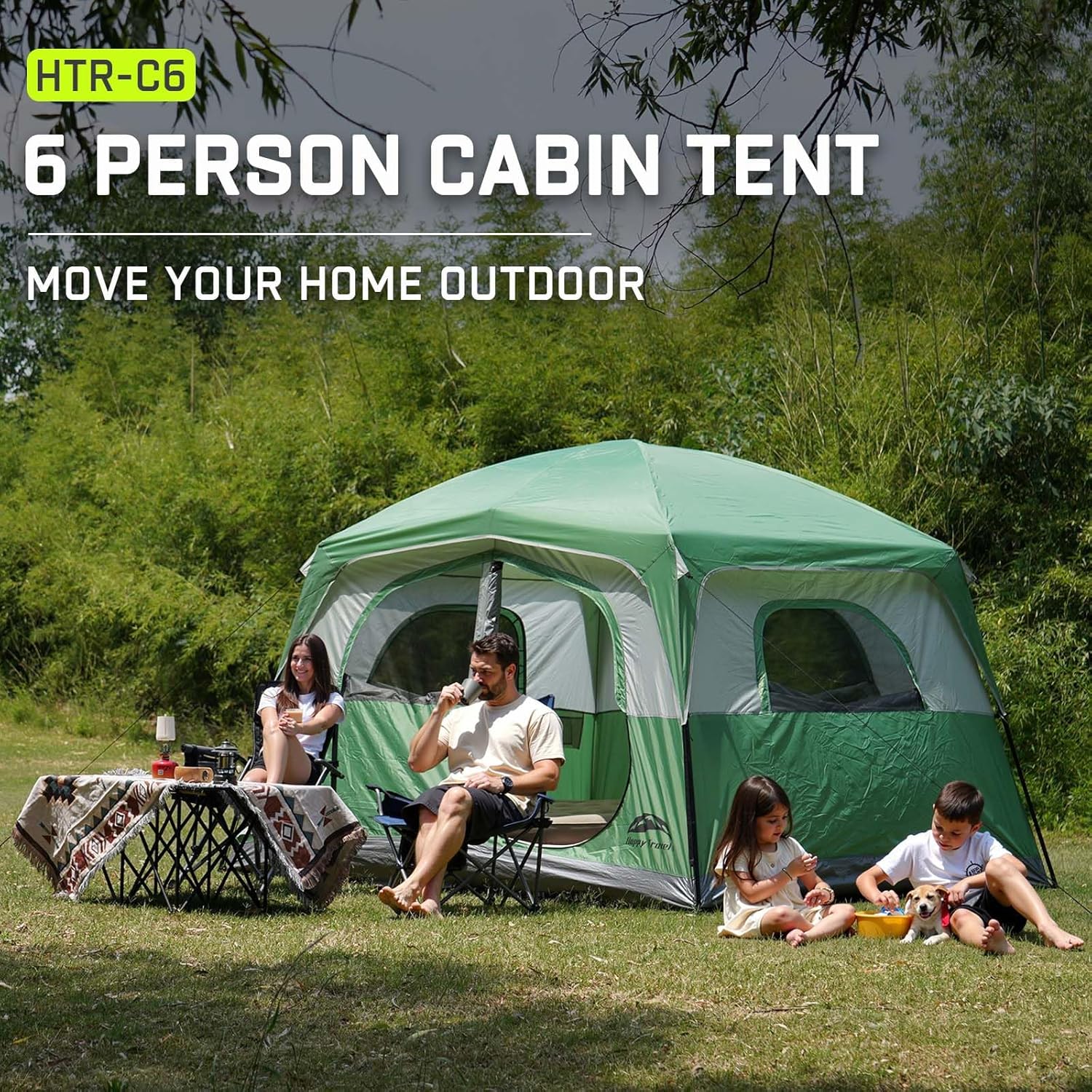 Happy Travel Tent 6 Person Tents for Camping, Waterproof Easy Setup Camping Tent with Rainfly, Portable Large Family Cabin Tent with 5 Large Mesh Windows and Carry Bag for Outdoor Camping & Hiking - Image 5