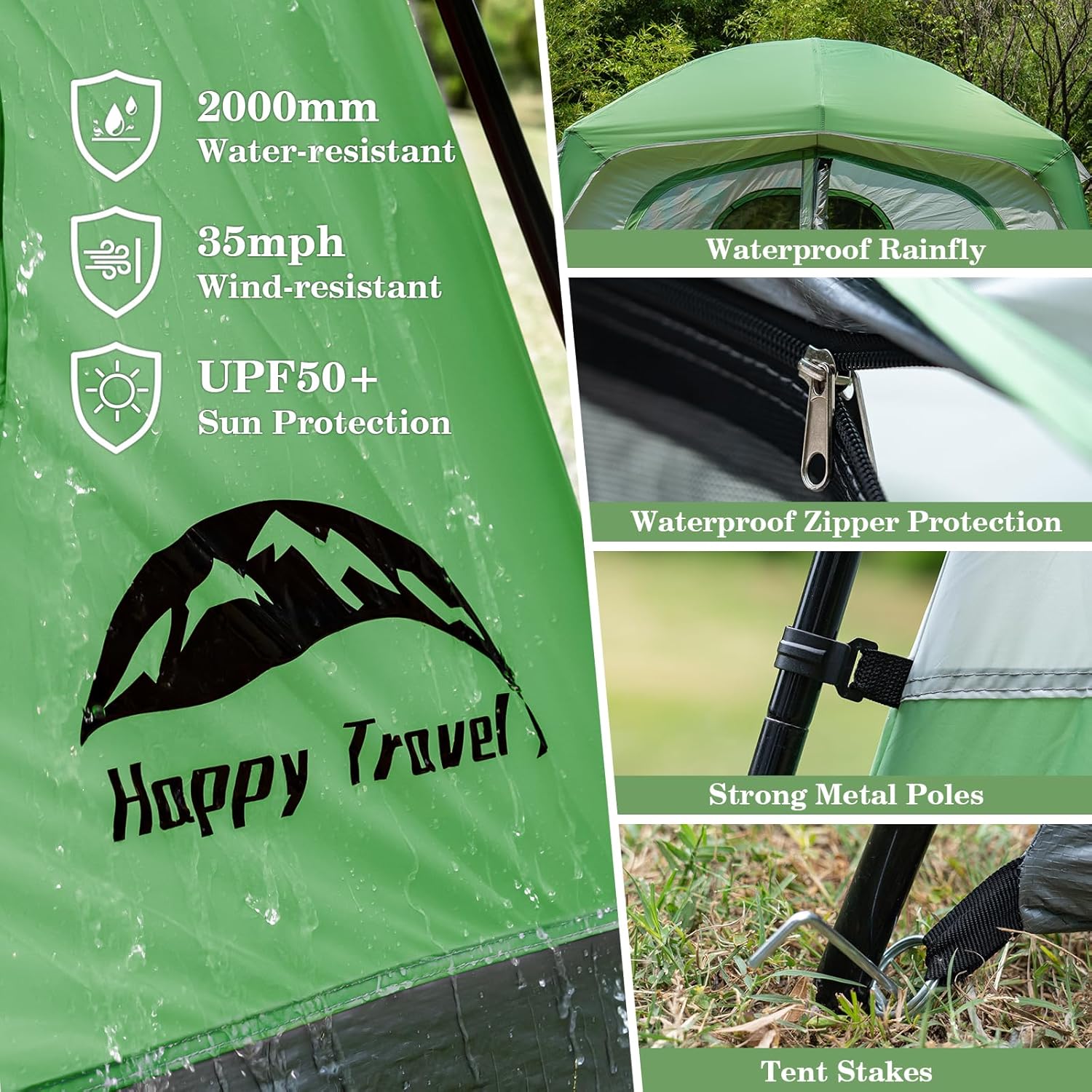 Happy Travel Tent 6 Person Tents for Camping, Waterproof Easy Setup Camping Tent with Rainfly, Portable Large Family Cabin Tent with 5 Large Mesh Windows and Carry Bag for Outdoor Camping & Hiking - Image 6